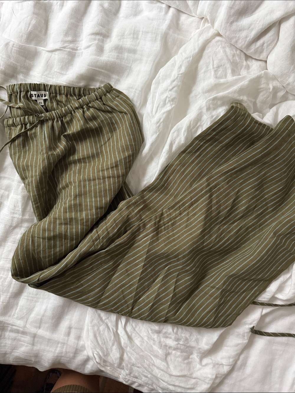 STAUD Olive Pinstripe Pants